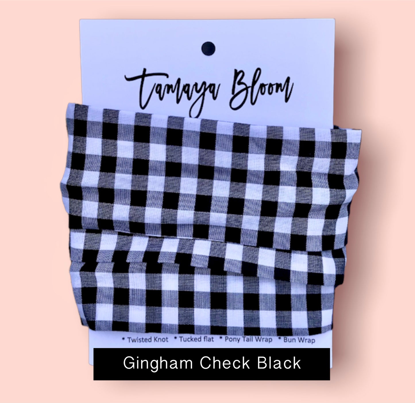 Wire Hair Wrap Gingham Check Black