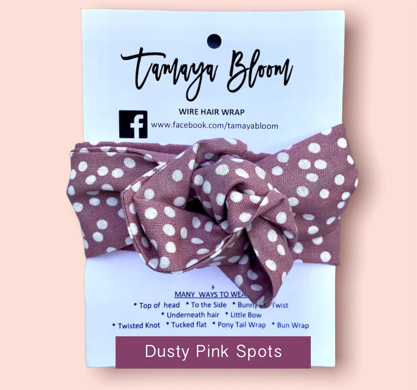 Wire Hair Wrap Dusty Pink Spots