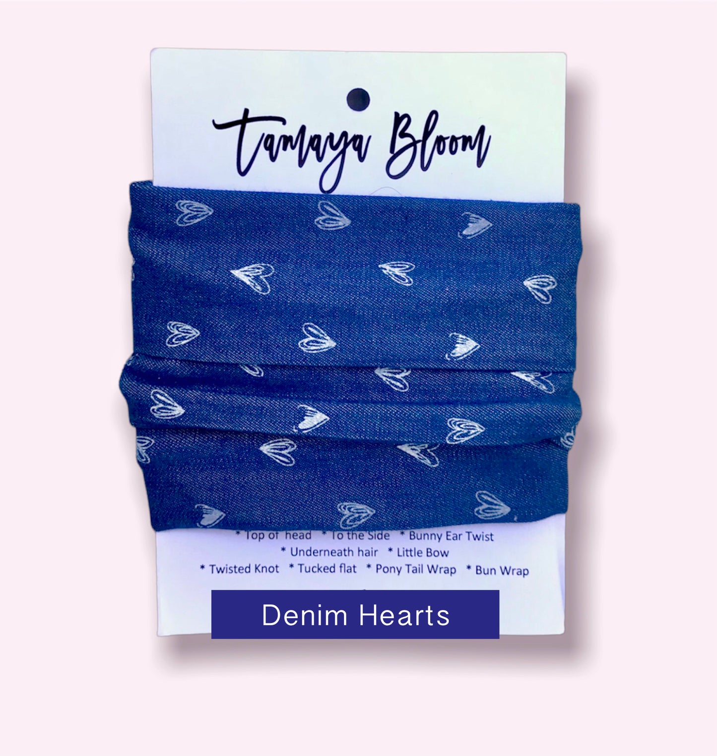 Wire Hair Wrap Denim Hearts