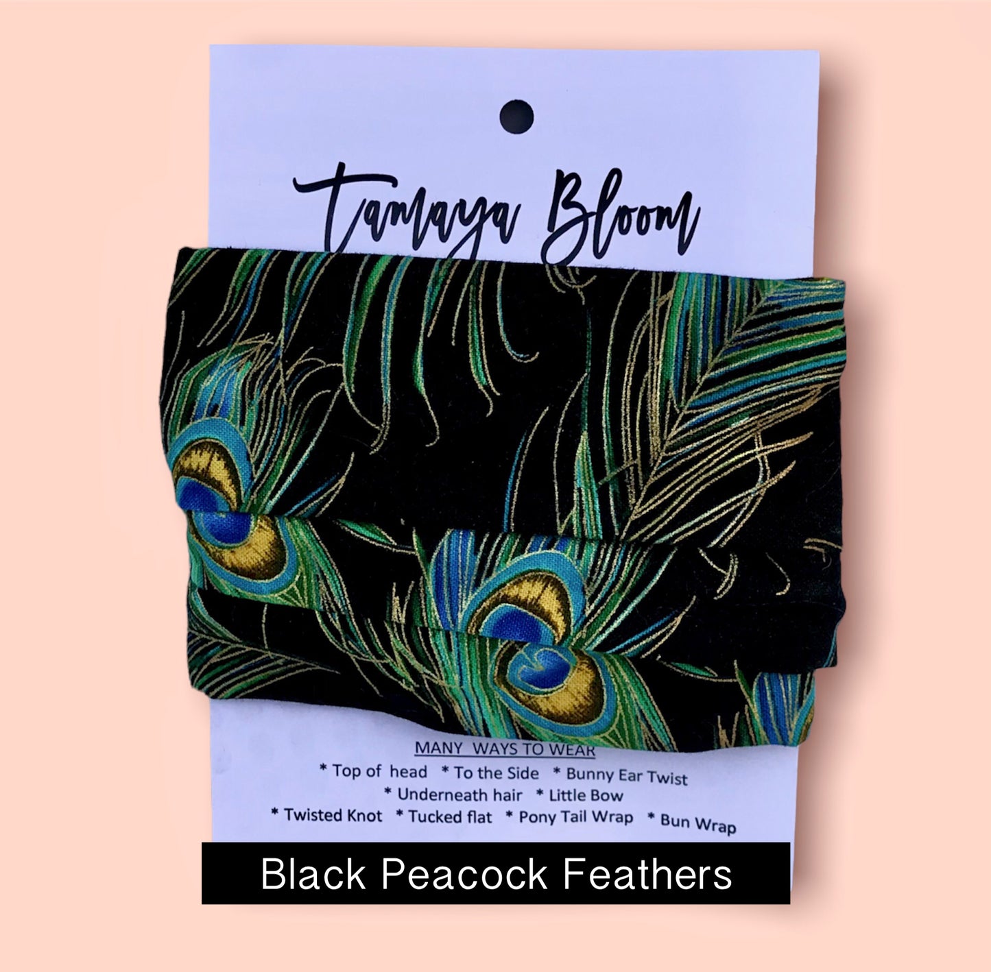 Wire Hair Wrap Black Peacock Feathers