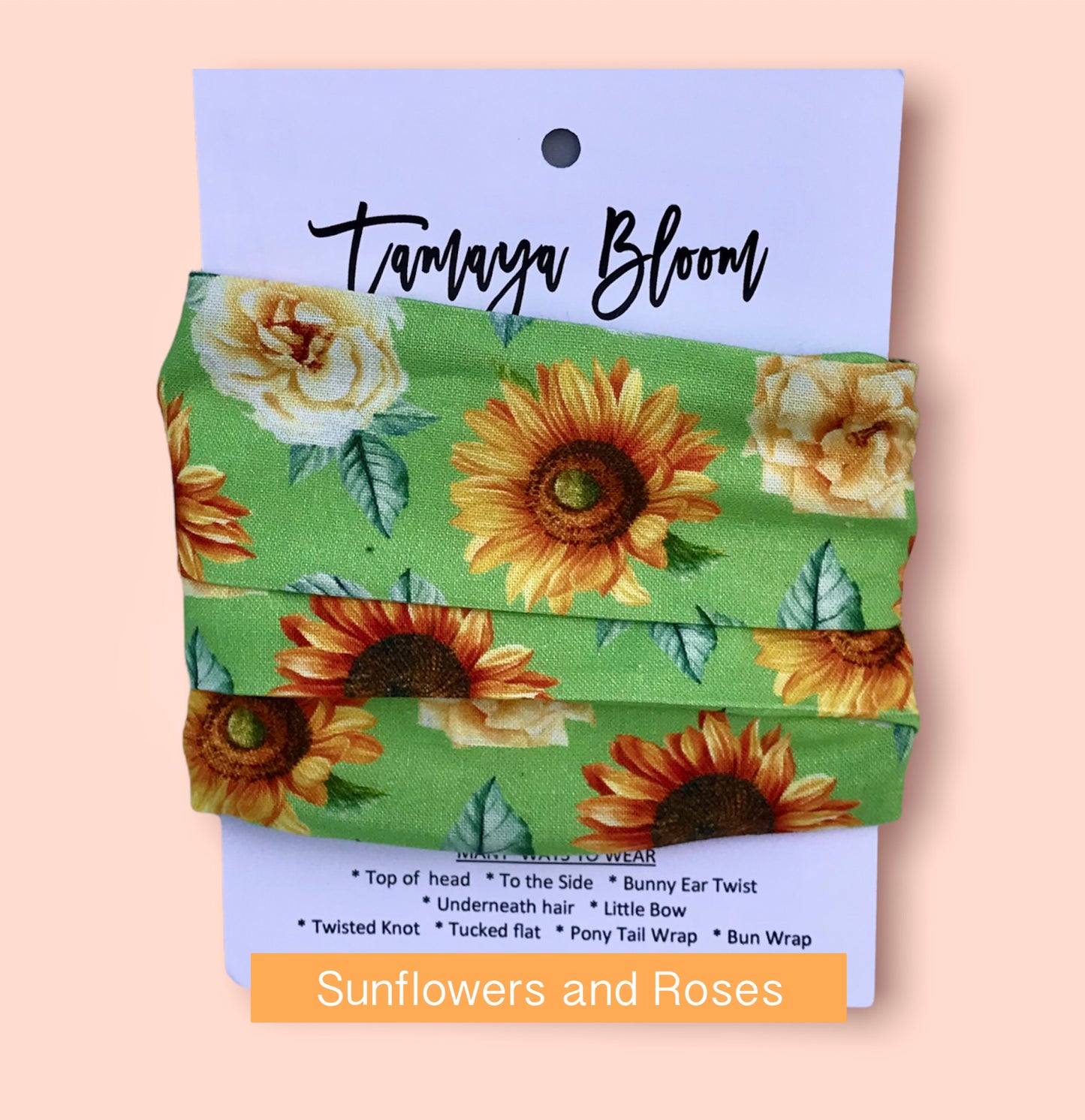 Wire Hair Wrap Sunflowers and Roses Green