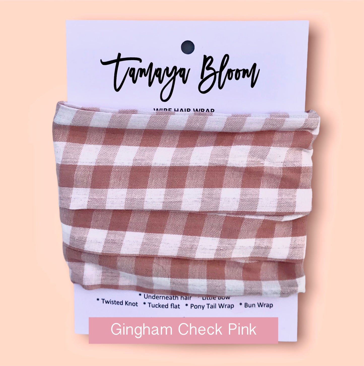 Wire Hair Wrap Gingham Check Pink