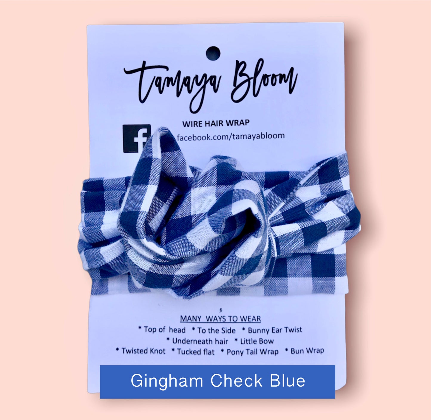 Wire Hair Wrap Gingham Check Blue