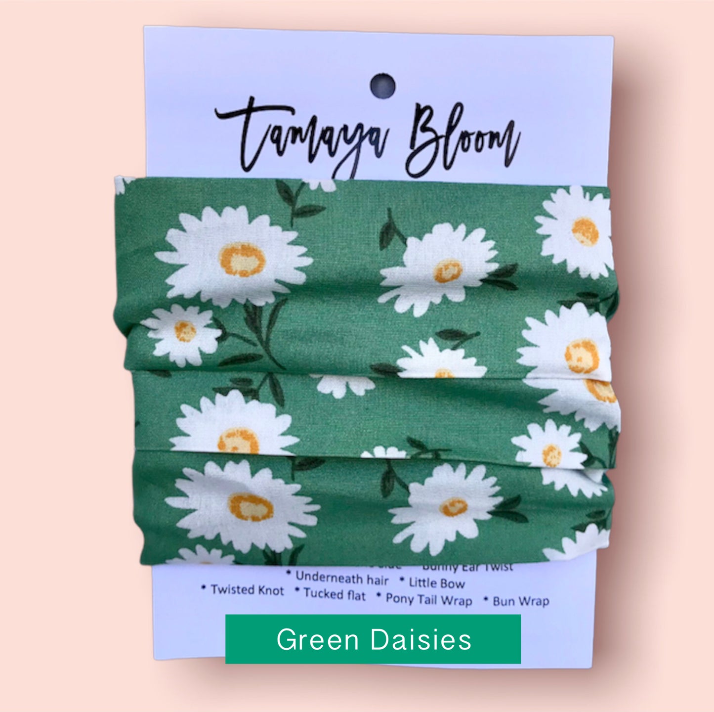 Wire Hair Wrap Green Daisies