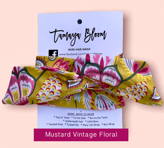 Wire Hair Wrap Mustard Vintage Floral