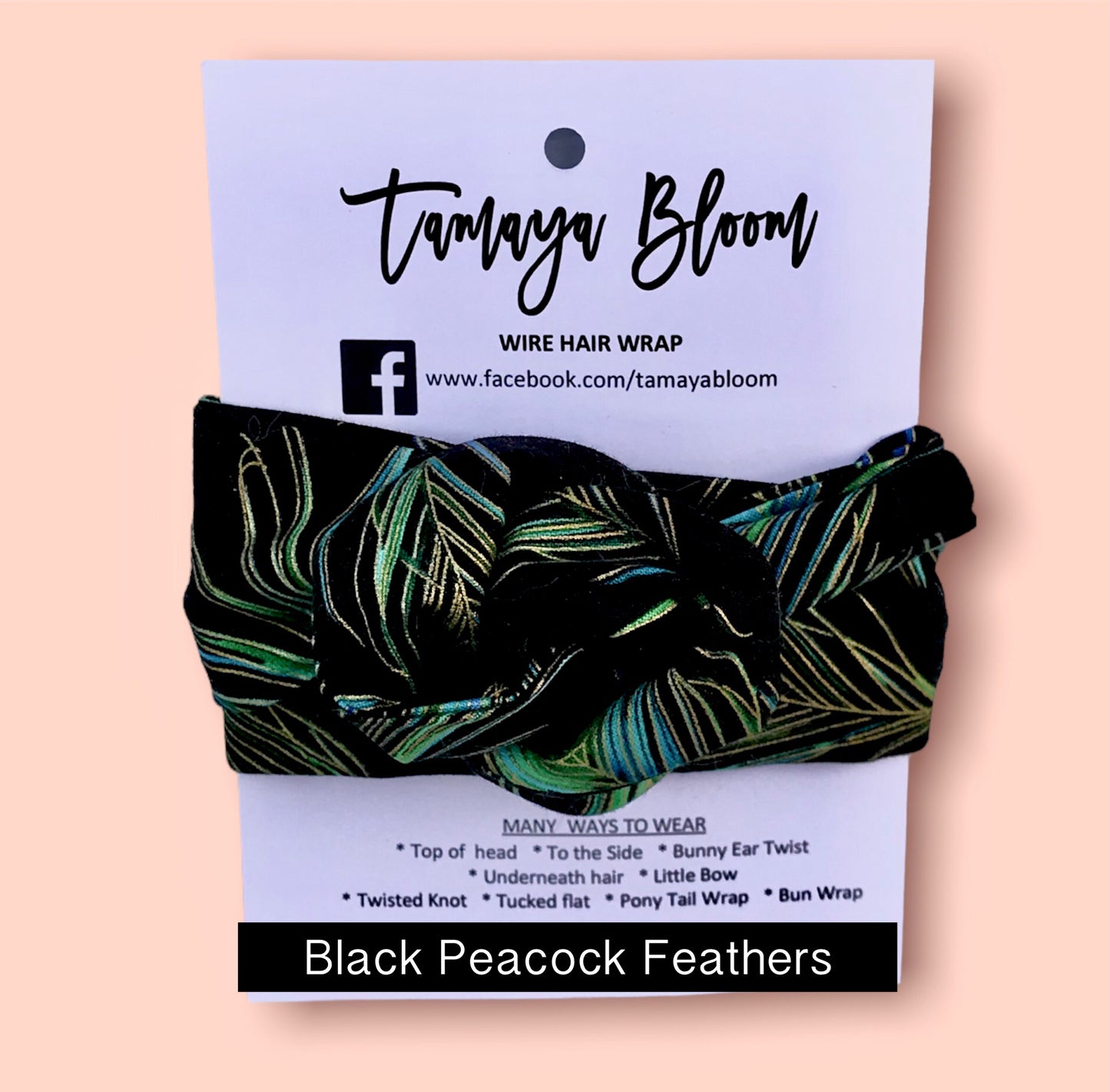 Wire Hair Wrap Black Peacock Feathers