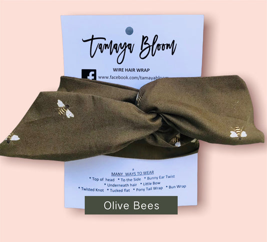 Wire Hair Wrap Olive Bees