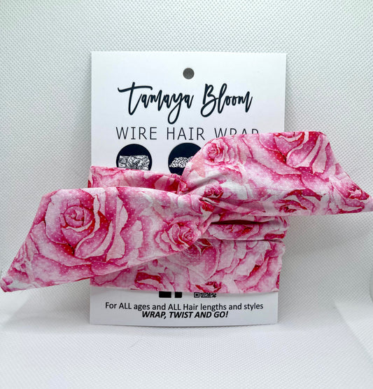 Wire Hair Wrap Pink Roses