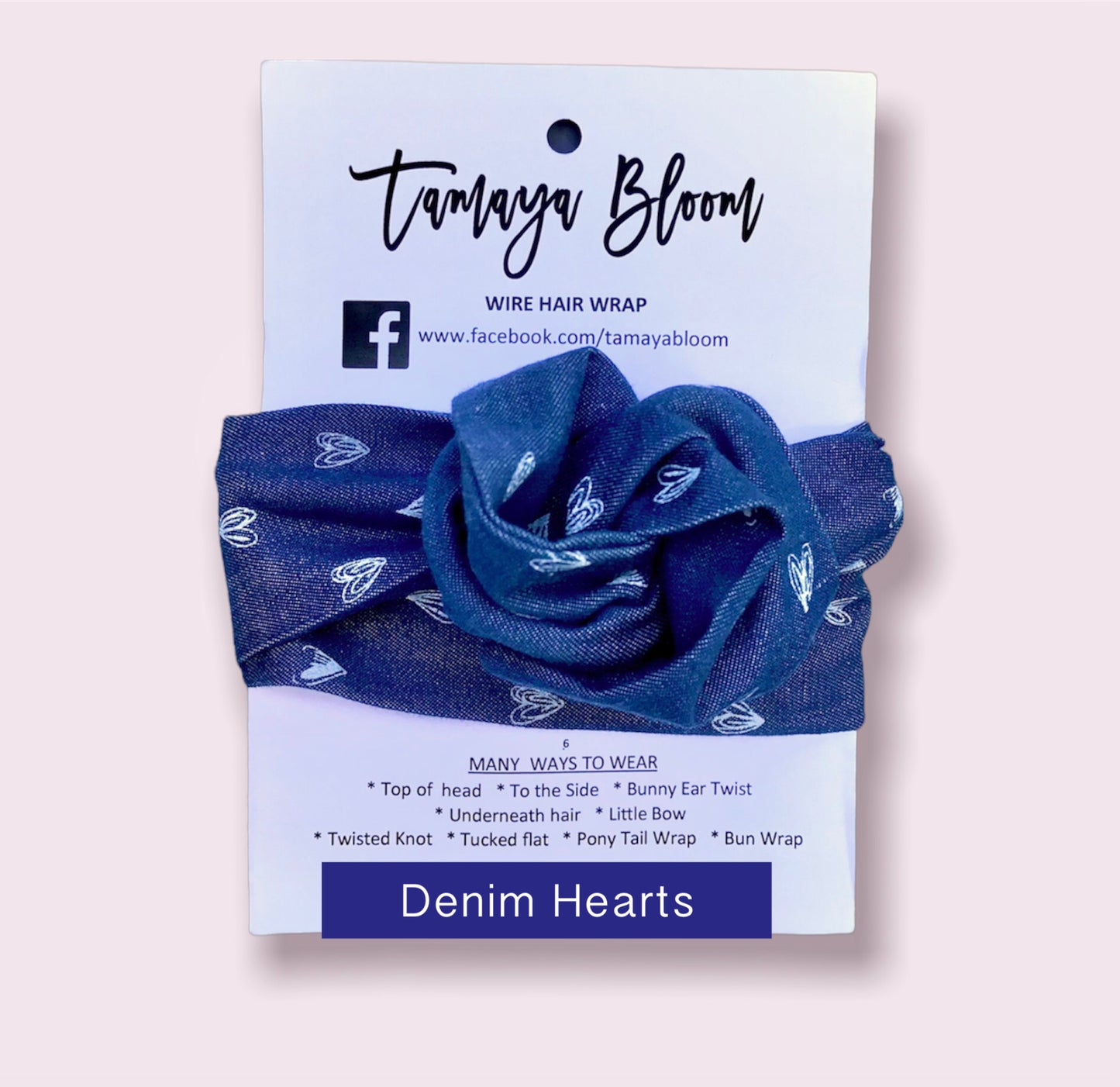 Wire Hair Wrap Denim Hearts