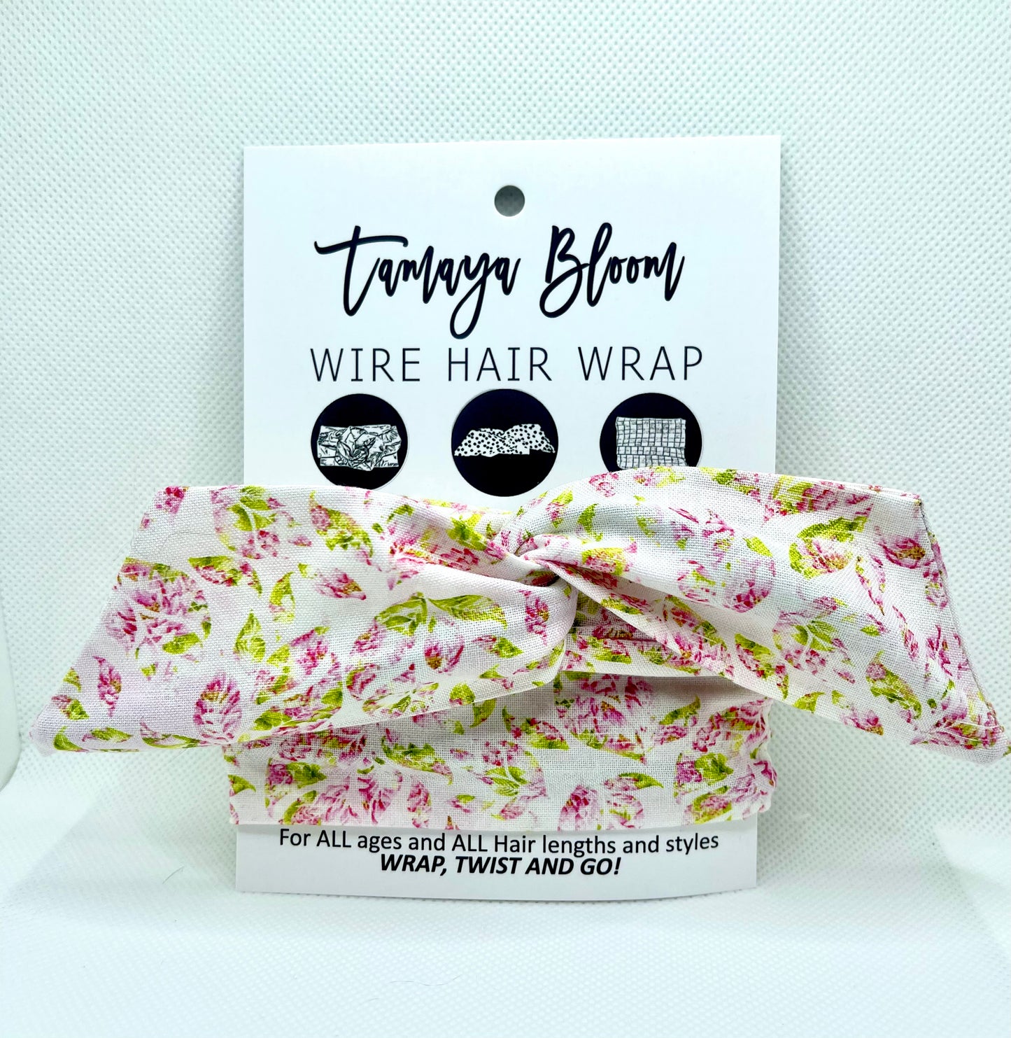 Wire Hair Wrap Pink and Green Leaves