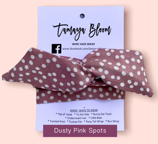 Wire Hair Wrap Dusty Pink Spots