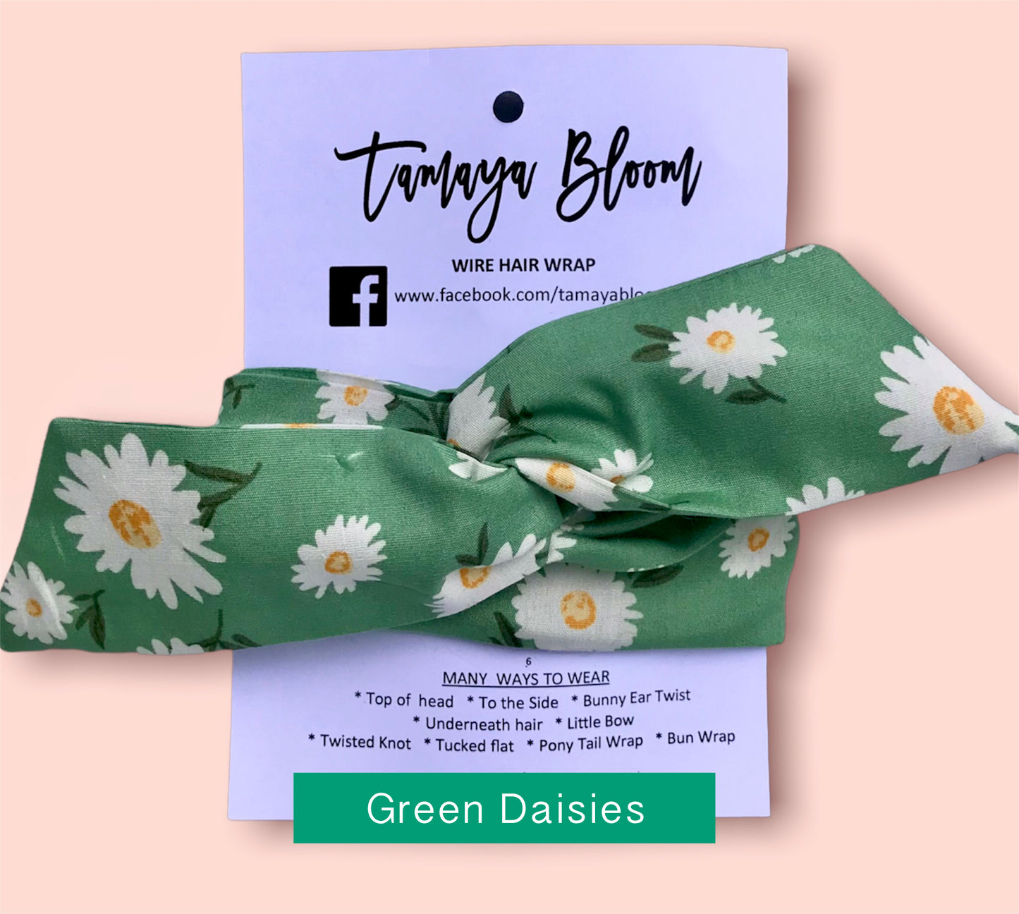 Wire Hair Wrap Green Daisies