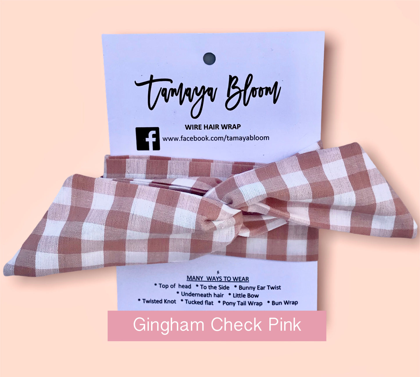 Wire Hair Wrap Gingham Check Pink