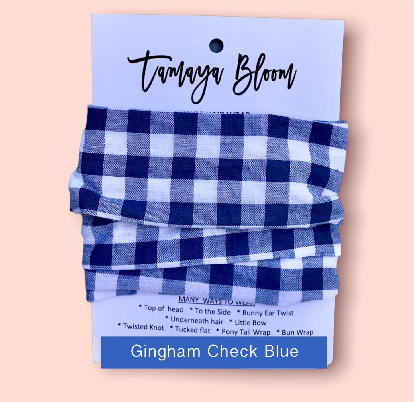 Wire Hair Wrap Gingham Check Blue