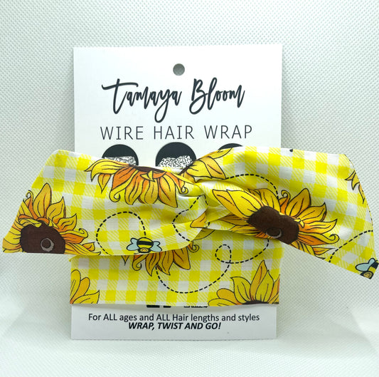 Wire Hair Wrap Sunflower Gingham