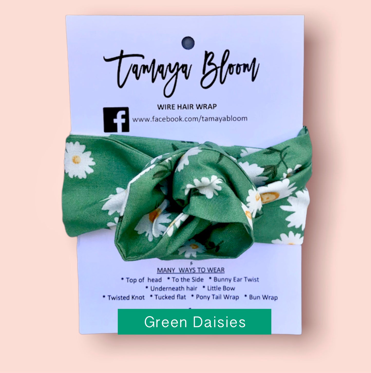 Wire Hair Wrap Green Daisies