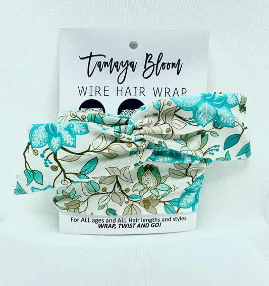 Wire Hair Wrap Teal Floral