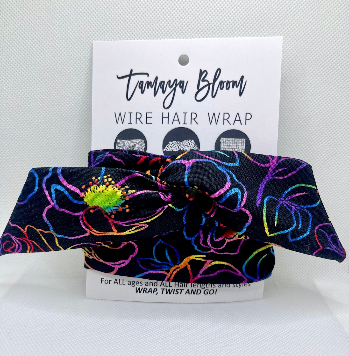 Wire Hair Wrap Etchy Flowers Black