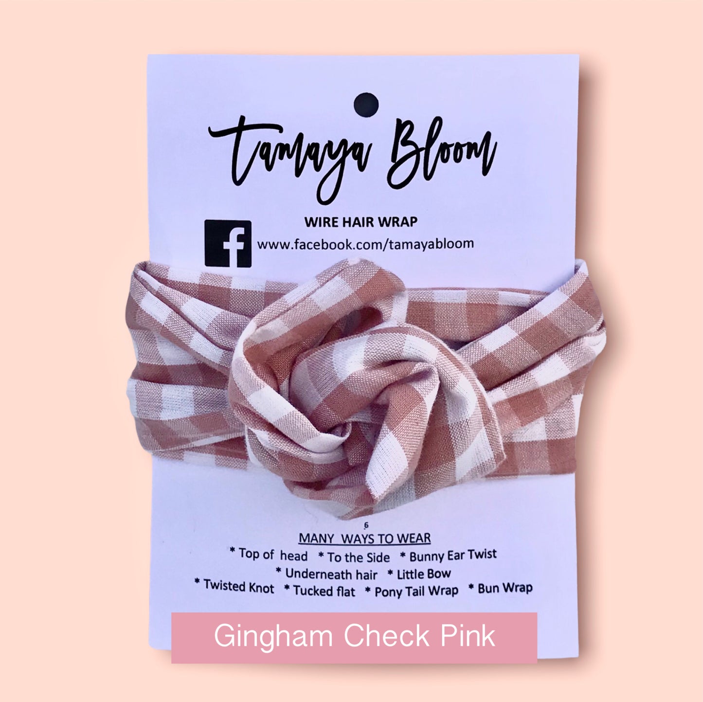 Wire Hair Wrap Gingham Check Pink