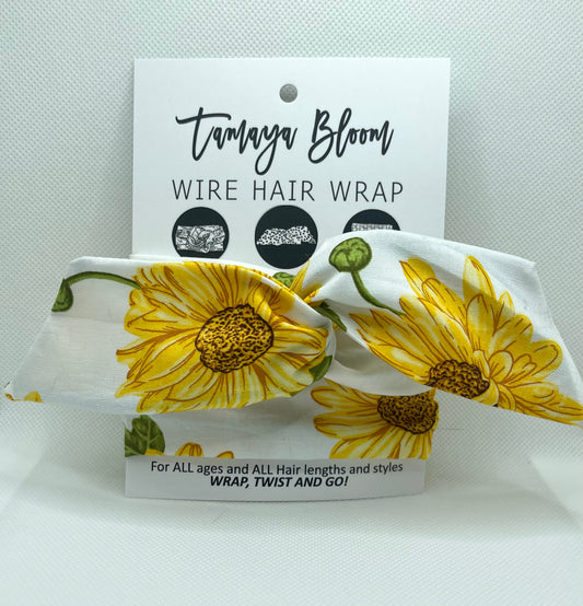 Wire Hair Wrap Sunflowers White