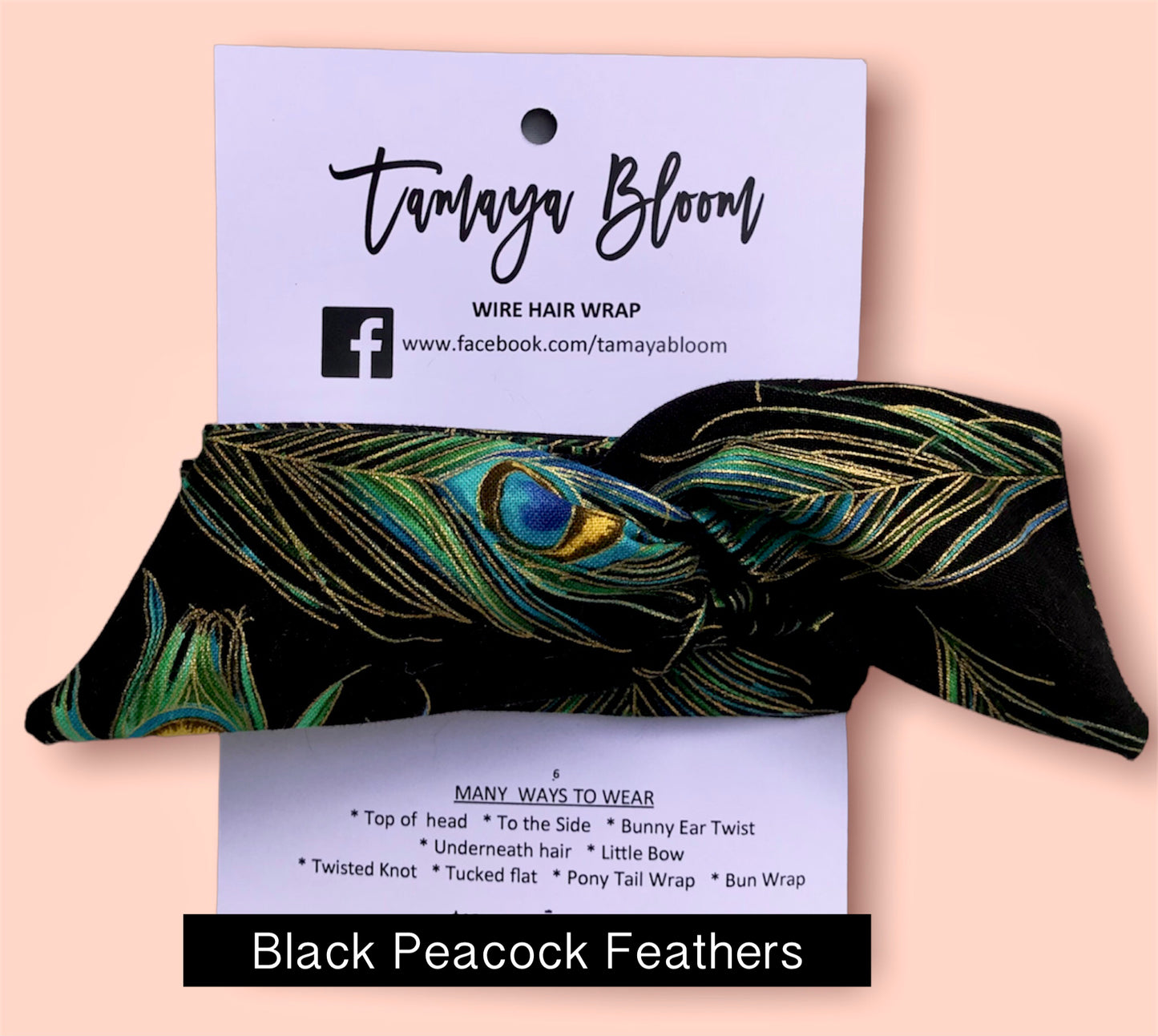 Wire Hair Wrap Black Peacock Feathers