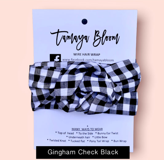 Wire Hair Wrap Gingham Check Black