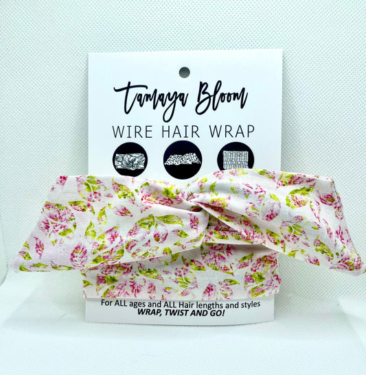Wire Hair Wrap Pink and Green Leaves