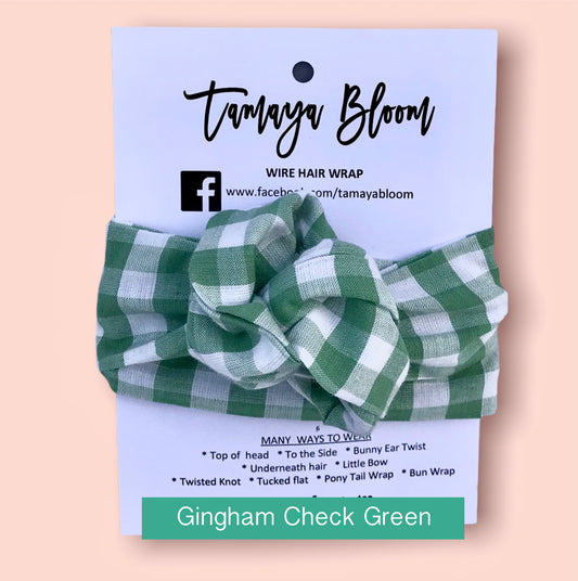Wire Hair Wrap Gingham Check Green