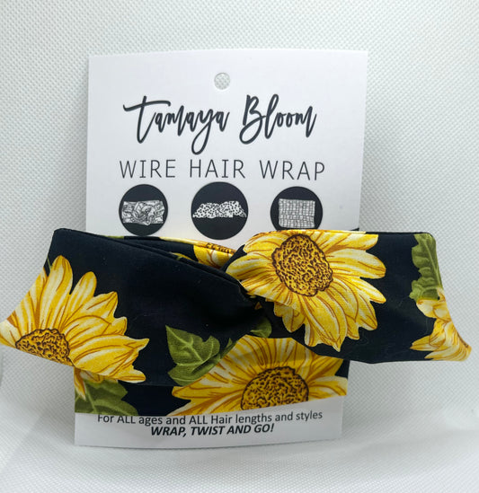 Wire Hair Wrap Sunflowers Black