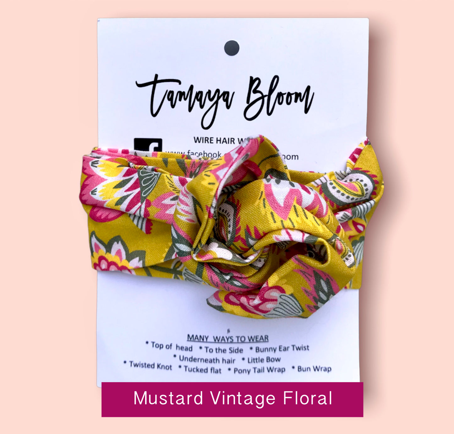 Wire Hair Wrap Mustard Vintage Floral