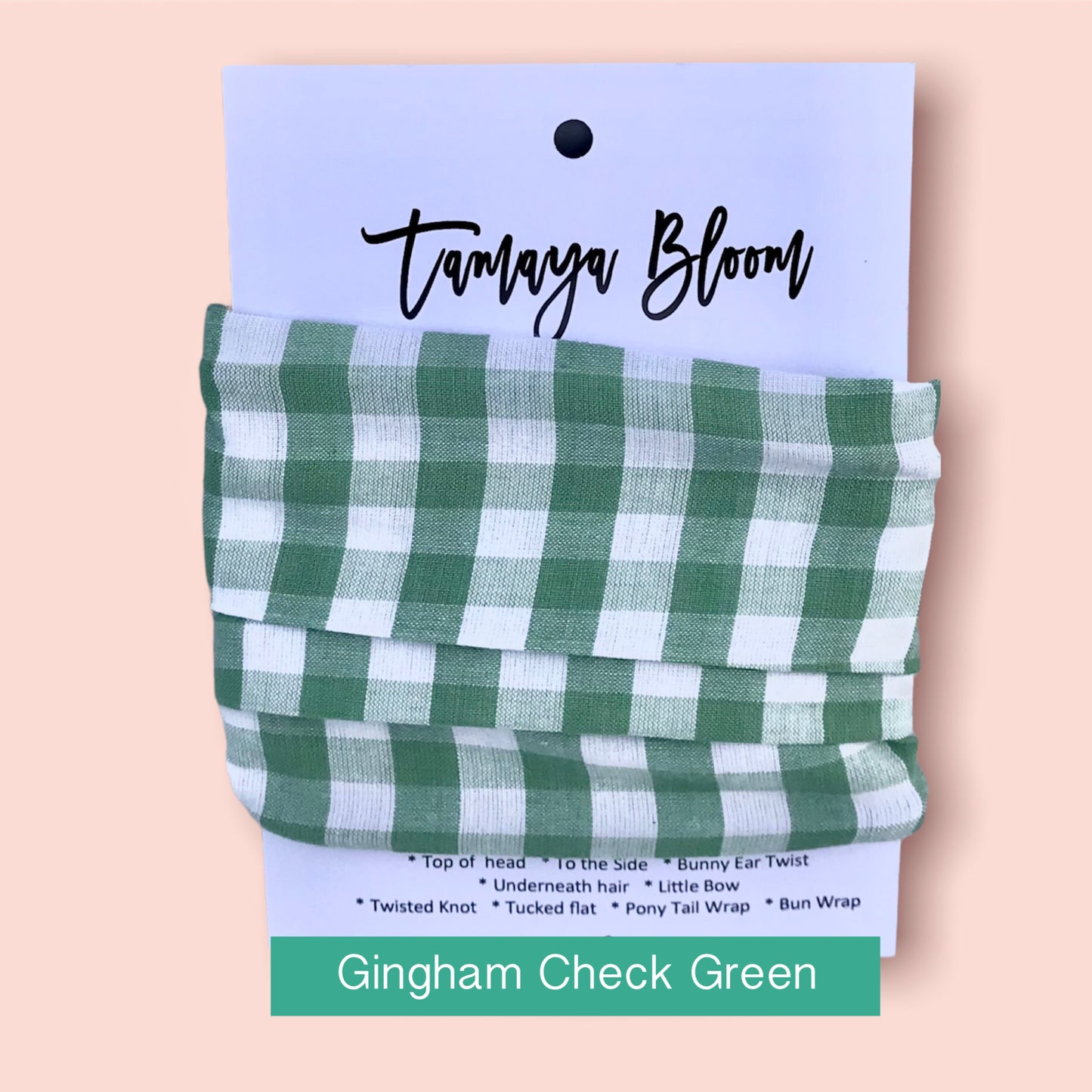 Wire Hair Wrap Gingham Check Green