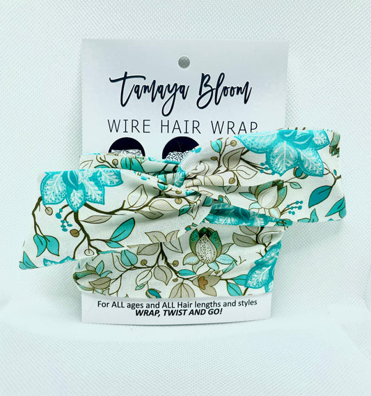Wire Hair Wrap Teal Floral